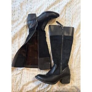 Born Leather Suede Black Tall Boots Size Women’s 7.5 Zip Up Heeled